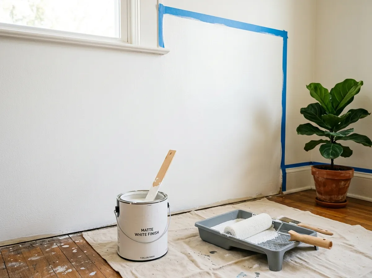 Freshly painted bright room with non-toxic zero VOC paint