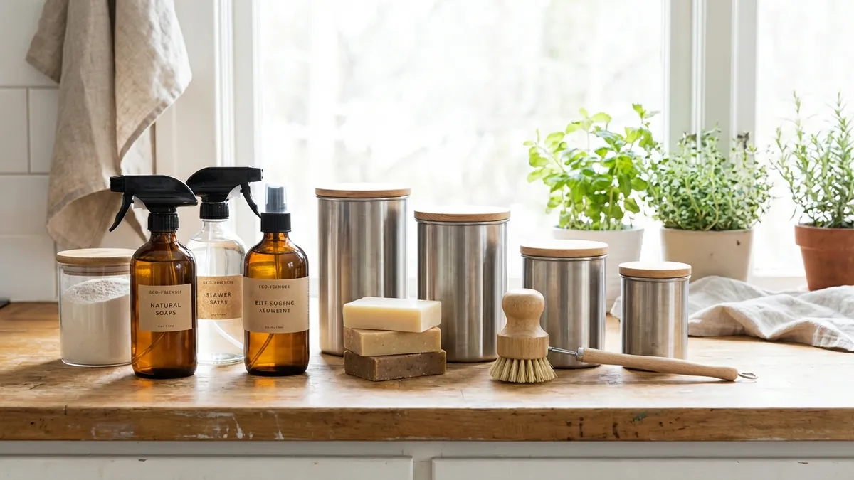 Amazon delivery box opened with non-toxic cleaning products and personal care items inside