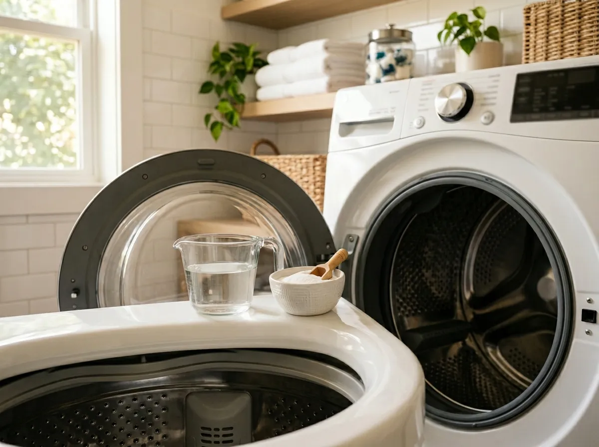 Cleaning a washing machine with vinegar and baking soda