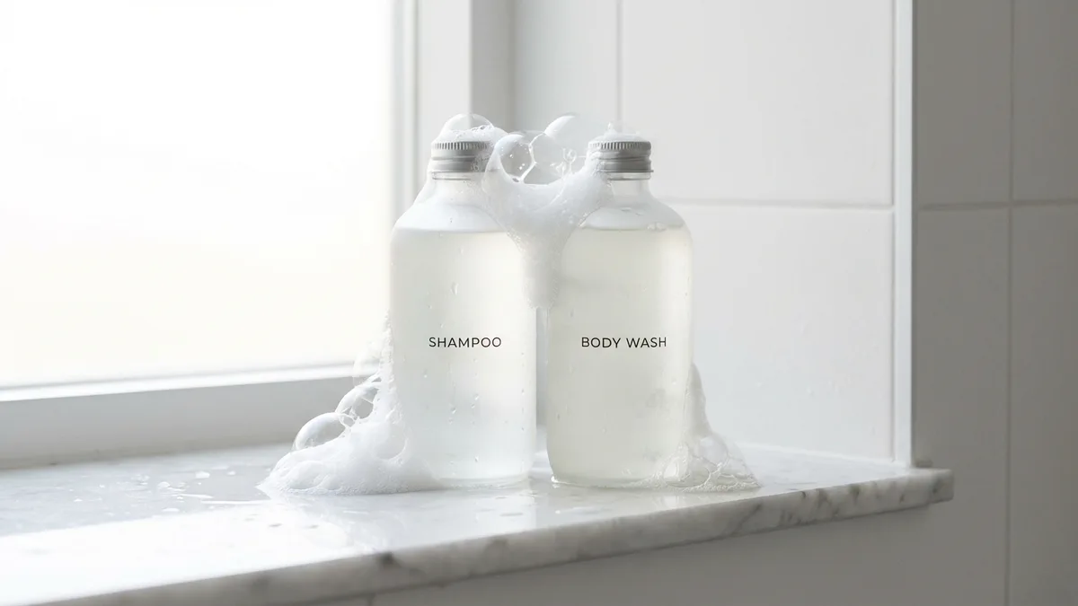 Shampoo bottle with ingredient label showing sulfate compounds